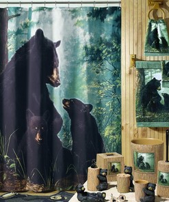 Cute Black Bear And Green Printed Animal Waterproof Shower Curtain - Waterproof And Long-Lasting