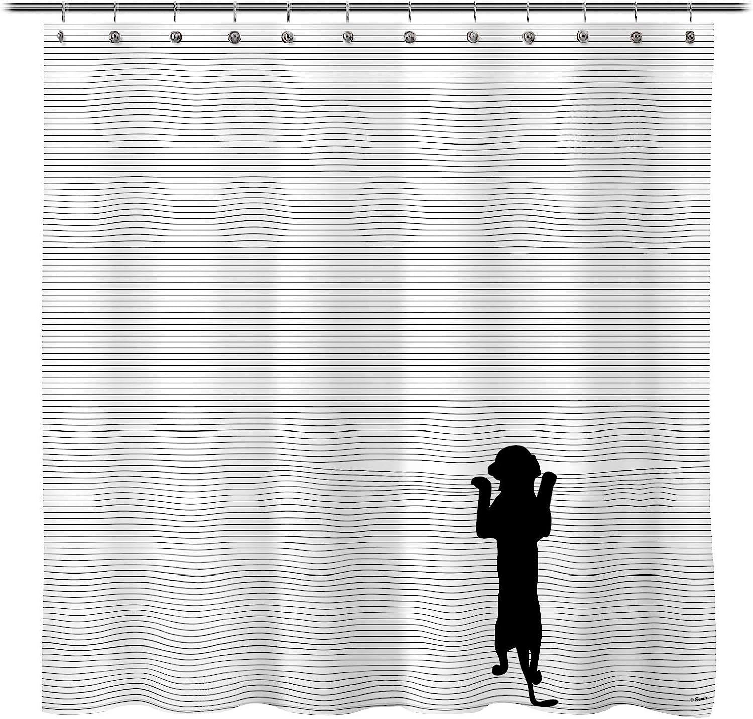 Cute Black Dog Cartoon Shower Curtain, PVC-Free Fabric, Perfect for Kids and Dog Lovers