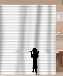 Cute Black Dog Cartoon Shower Curtain, PVC-Free Fabric, Perfect for Kids and Dog Lovers