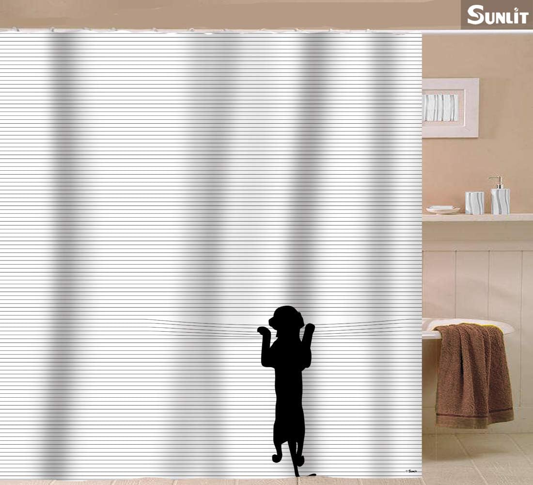 Cute Black Dog Cartoon Shower Curtain, PVC-Free Fabric, Perfect for Kids and Dog Lovers