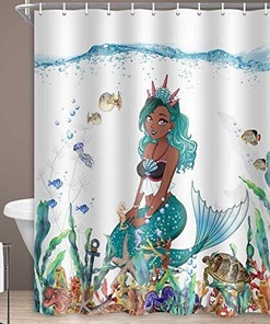 Cute Black Girl Underwater Mermaid Shower Curtain for Your Ocean Themed Bathroom