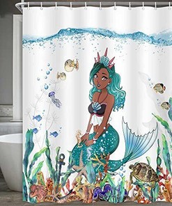 Cute Black Girl Underwater Mermaid Shower Curtain for Your Ocean Themed Bathroom