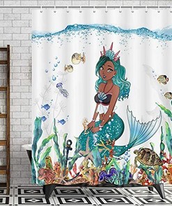 Cute Black Girl Underwater Mermaid Shower Curtain for Your Ocean Themed Bathroom