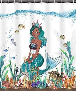 Cute Black Girl Underwater Mermaid Shower Curtain for Your Ocean Themed Bathroom