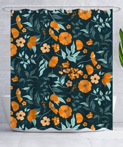 Cute Blooming Flowers Green Leaf Nature Retro Fabric Shower Curtain
