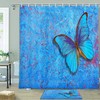 Cute Blue Butterfly Shower Curtain With Fabric Material For Bathroom Decoration