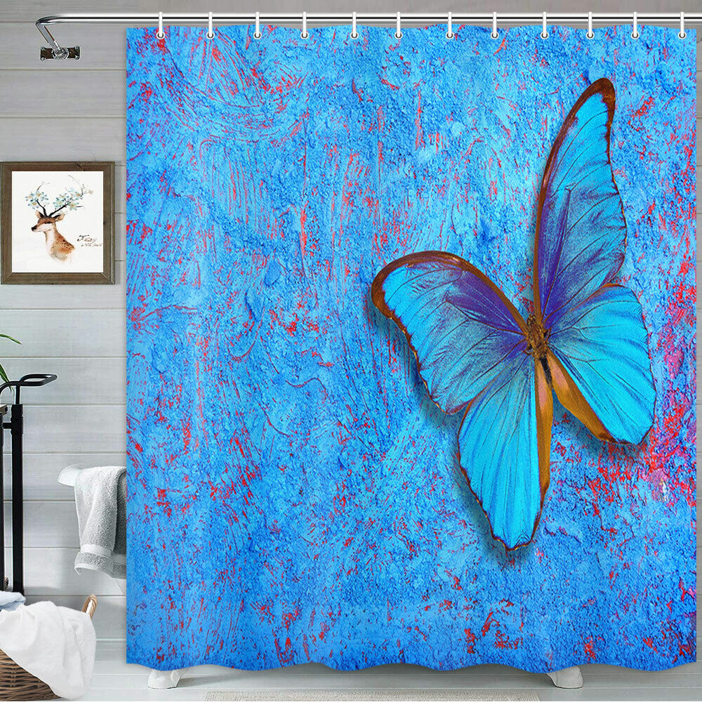 Cute Blue Butterfly Shower Curtain With Fabric Material For Bathroom Decoration - Image 2