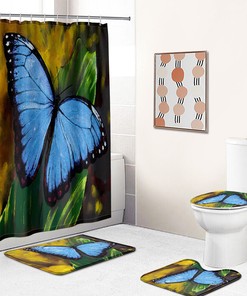 Cute Blue Butterfly Waterproof Shower Curtain For Bathroom Decoration With Nature Design