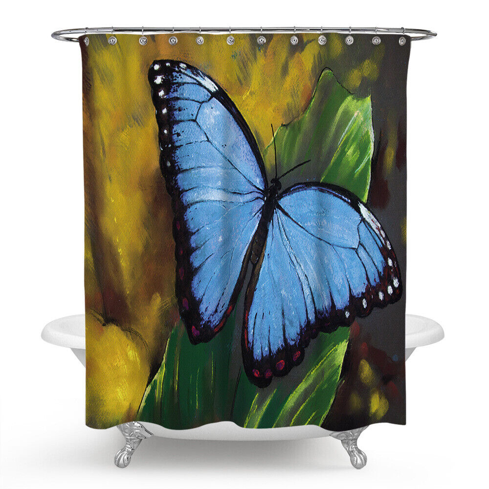 Cute Blue Butterfly Waterproof Shower Curtain For Bathroom Decoration With Nature Design - Image 2