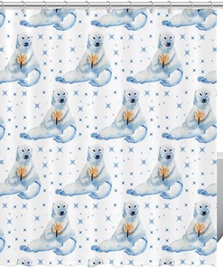 Cute Blue Polar Bear Shower Curtain With Waterproof Fabric, Animal Bathroom Decor