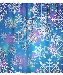 Cute Blue Xmas Bath Decor Shower Curtain with Snowflakes and Bathmat