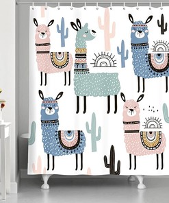 Cute Boho Alpaca And Cactus Shower Curtain For A Desert Oasis Bathroom