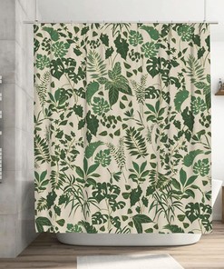 Cute Boho Floral Shower Curtain with Jungle Tropical Leaves Plant Pattern for Bathroom - Ohocut