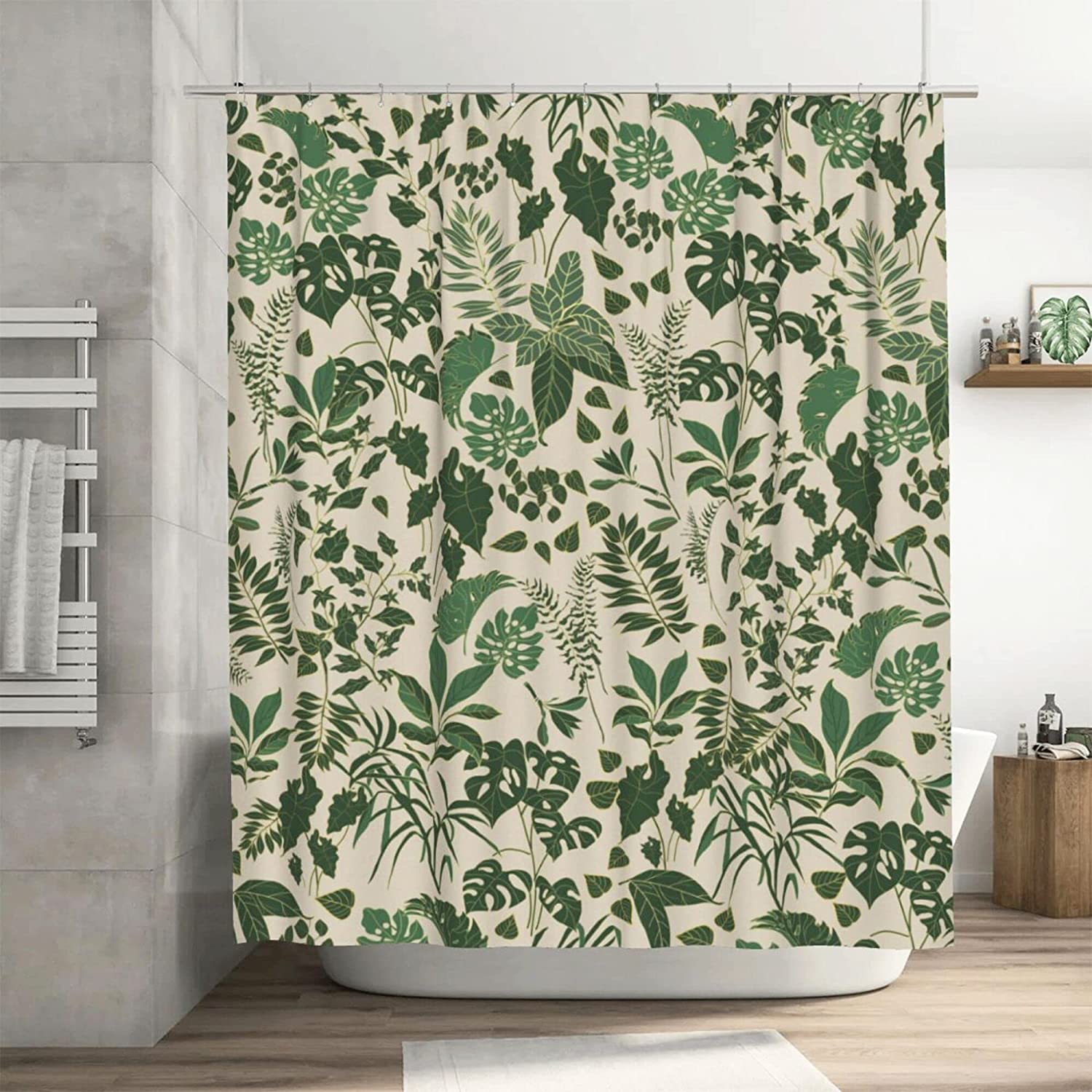 Cute Boho Floral Shower Curtain with Jungle Tropical Leaves Plant Pattern for Bathroom - Ohocut