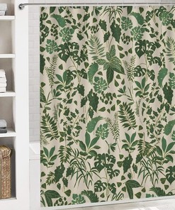 Cute Boho Floral Shower Curtain with Jungle Tropical Leaves Plant Pattern for Bathroom - Ohocut