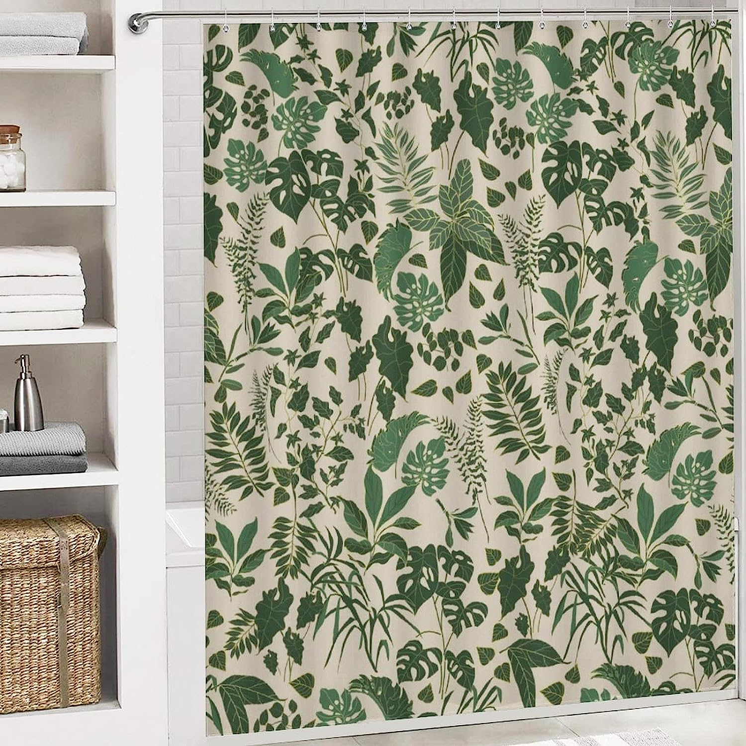 Cute Boho Floral Shower Curtain with Jungle Tropical Leaves Plant Pattern for Bathroom - Ohocut