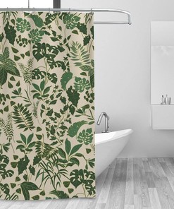 Cute Boho Floral Shower Curtain with Jungle Tropical Leaves Plant Pattern for Bathroom - Ohocut