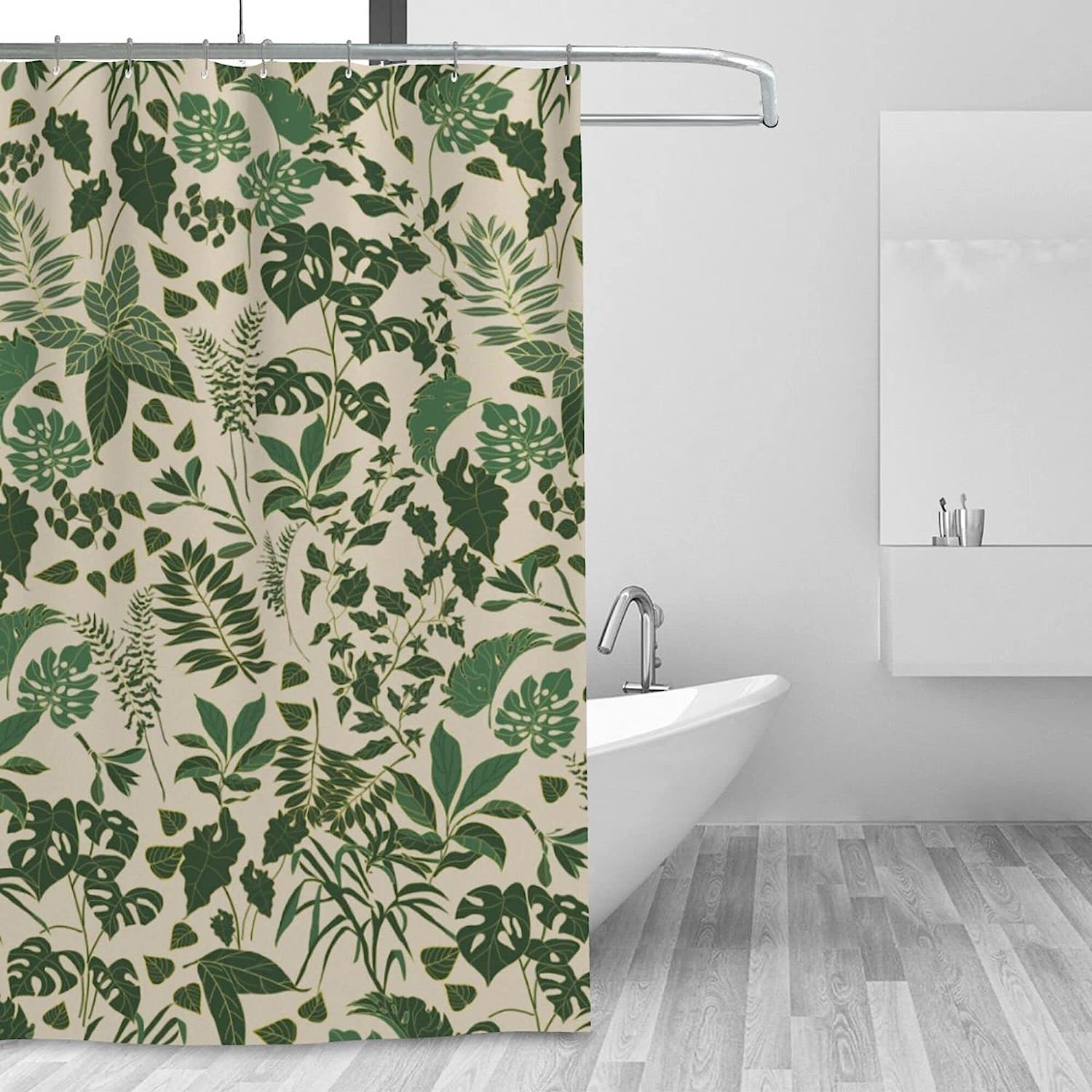 Cute Boho Floral Shower Curtain with Jungle Tropical Leaves Plant Pattern for Bathroom - Ohocut