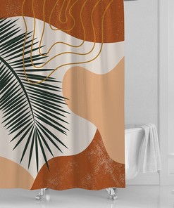 Cute Boho Plant Print Waterproof Shower Curtain For Refreshing Bathroom