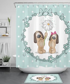 Cute Bow Flower Dog Shower Curtain - A Sweet And Cheerful Bathroom Accessory