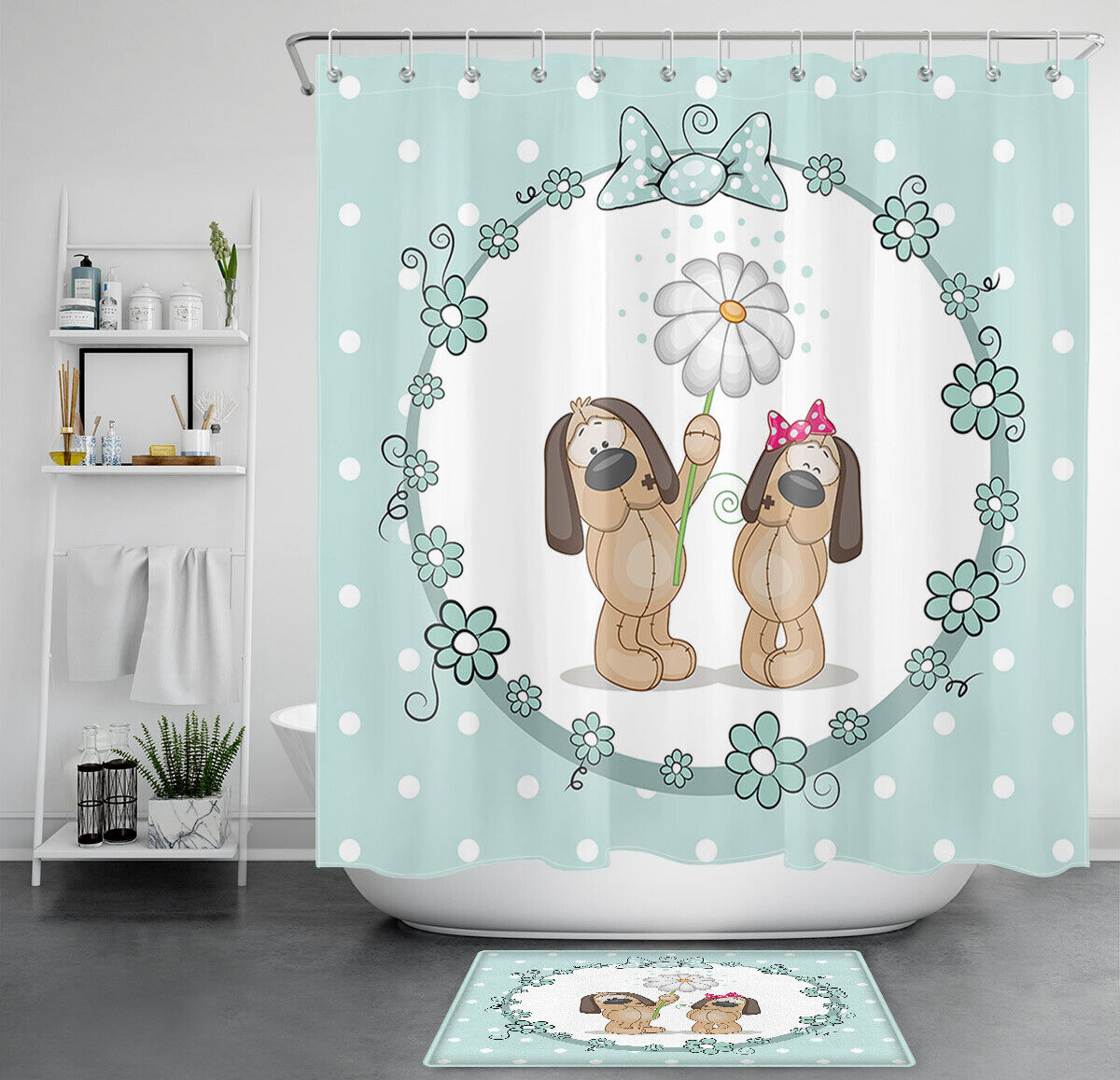 Cute Bow Flower Dog Shower Curtain - A Sweet And Cheerful Bathroom Accessory