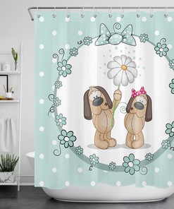 Cute Bow Flower Dog Shower Curtain - A Sweet And Cheerful Bathroom Accessory