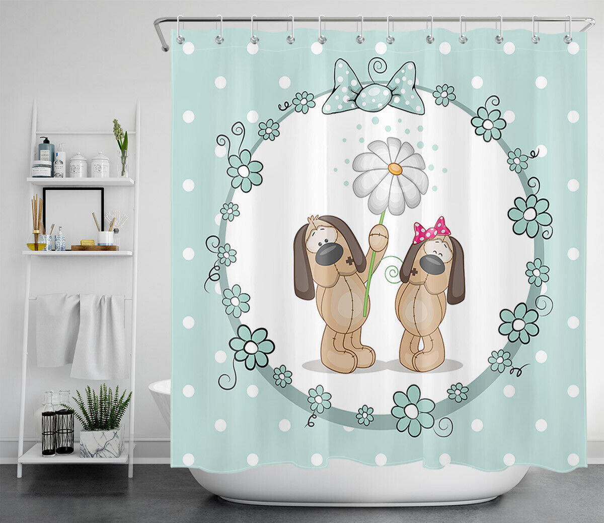 Cute Bow Flower Dog Shower Curtain - A Sweet And Cheerful Bathroom Accessory