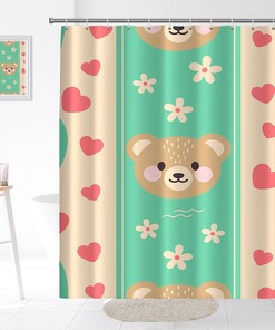 Cute Brown Teddy Bear Heart Unique Shower Curtain Kids Bathroom Shower Curtain Waterproof Washable