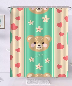 Cute Brown Teddy Bear Heart Unique Shower Curtain Kids Bathroom Shower Curtain Waterproof Washable