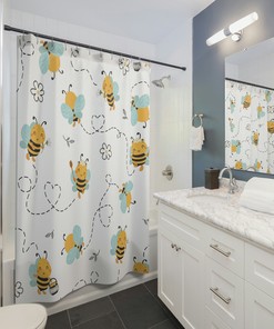 Cute Bumblebee Waterproof Fabric Shower Curtain