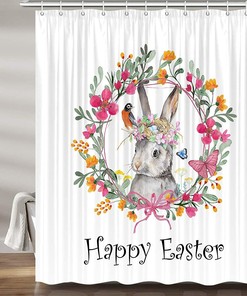 Cute Bunny Butterfly Wreath Fabric Shower Curtain And Unique Shower Curtains
