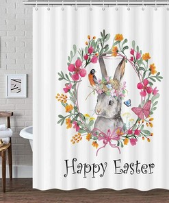 Cute Bunny Butterfly Wreath Fabric Shower Curtain And Unique Shower Curtains