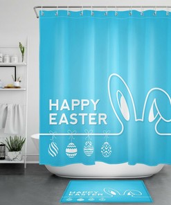 Cute Bunny Ears And Vintage Bathroom Shower Curtains Eggs Print Shower Curtain