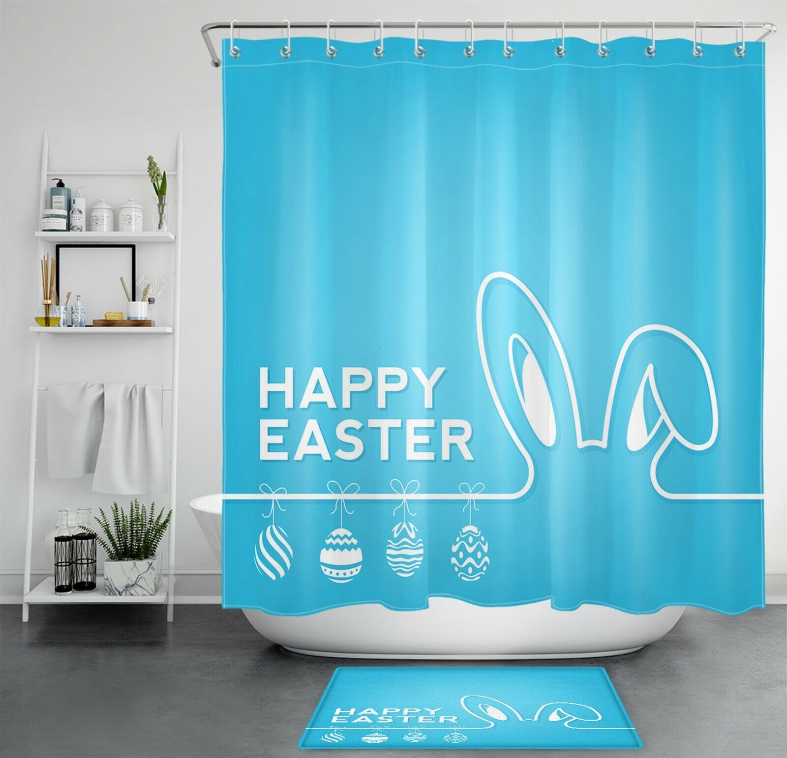 Cute Bunny Ears And Vintage Bathroom Shower Curtains Eggs Print Shower Curtain