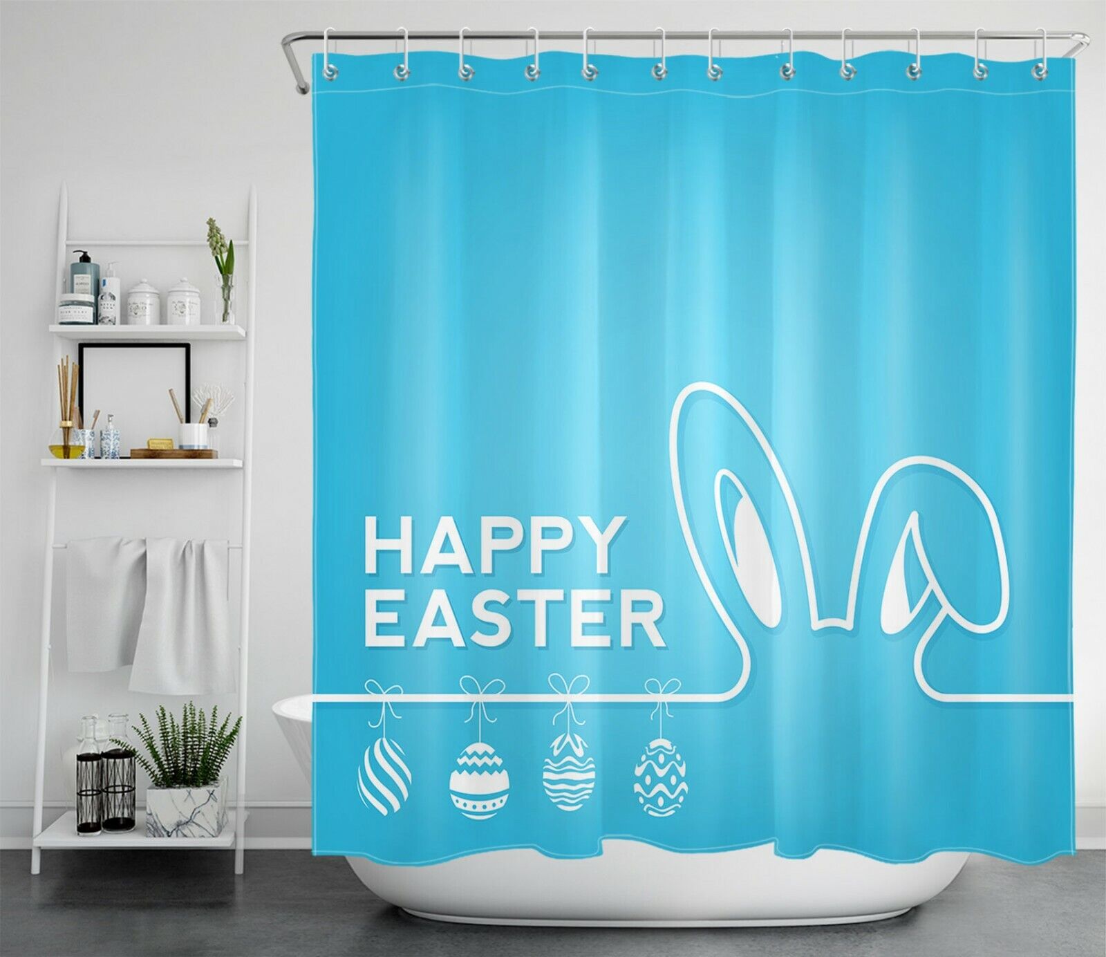 Cute Bunny Ears And Vintage Bathroom Shower Curtains Eggs Print Shower Curtain