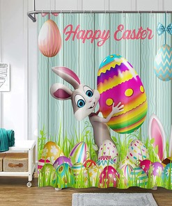 Cute Bunny Easter Shower Curtain - Colorful Eggs Kids Bathroom Decor
