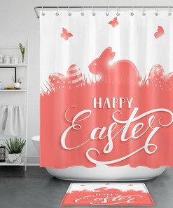Cute Bunny Egg Butterfly Shower Curtain For Easter Bathroom Accessories