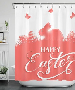 Cute Bunny Egg Butterfly Shower Curtain For Easter Bathroom Accessories