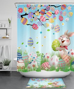 Cute Bunny Eggs Easter Floral Shower Curtain for Kids' Bathroom 