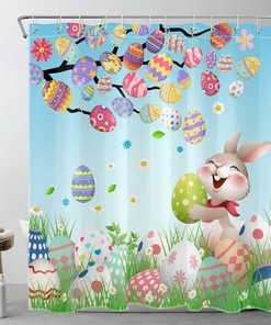 Cute Bunny Eggs Easter Floral Shower Curtain for Kids' Bathroom