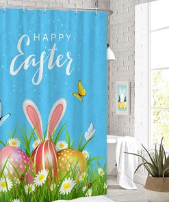 Cute Bunny Rabbit Ear Spring Floral Shower Curtain For Happy Easter Bathroom Decor