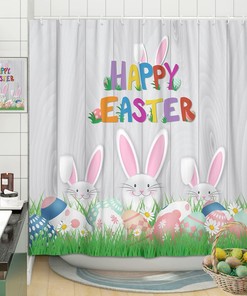 Cute Bunny Rabbit Easter Shower Curtain, Festive Bathroom Decor 