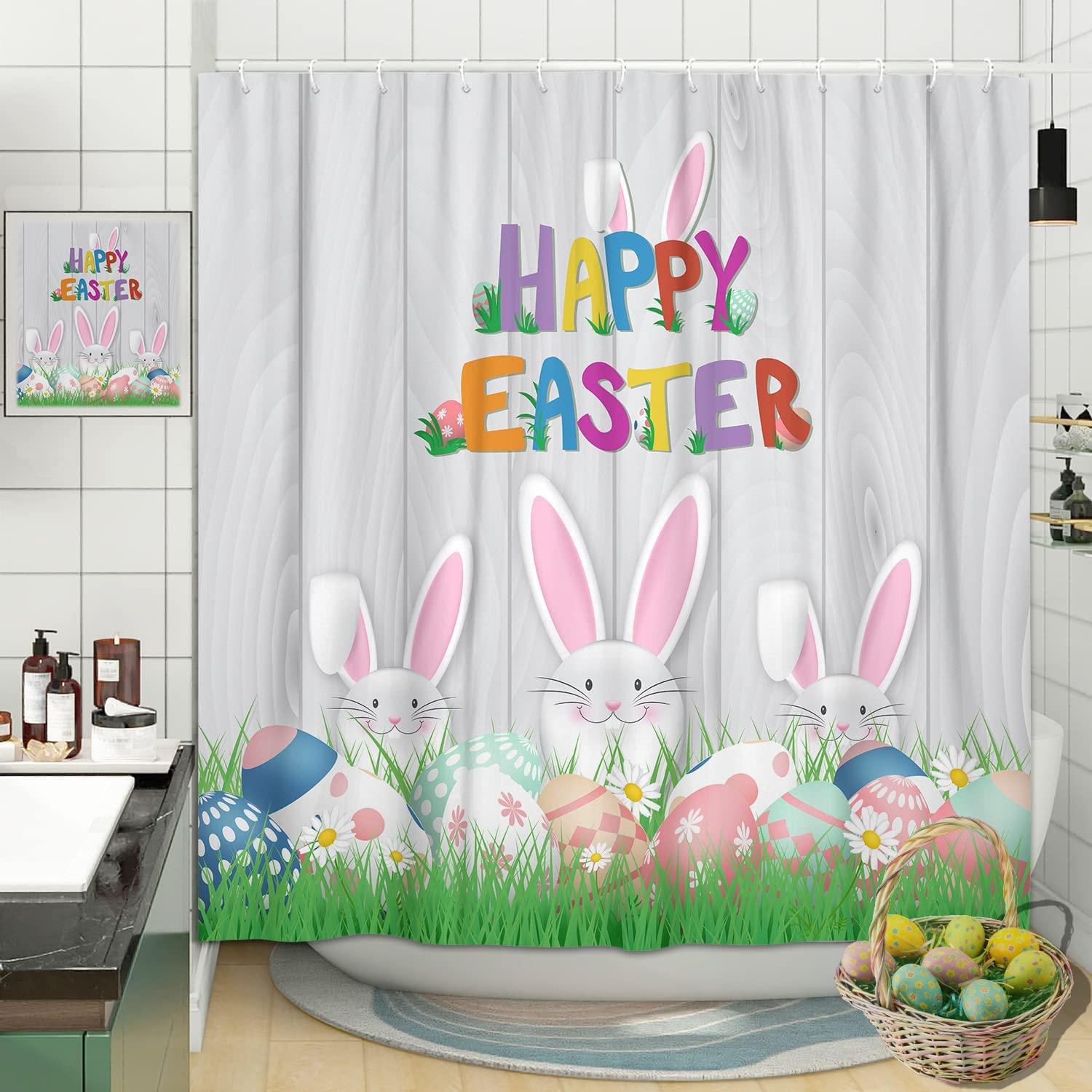 Cute Bunny Rabbit Easter Shower Curtain, Festive Bathroom Decor