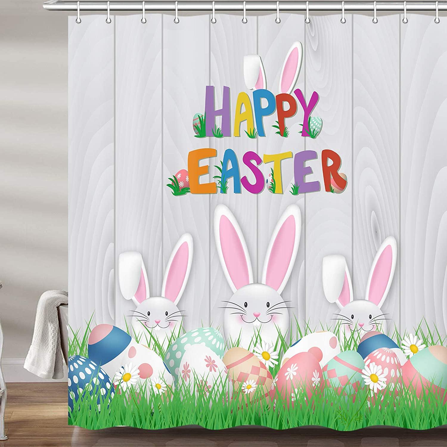 Cute Bunny Rabbit Easter Shower Curtain, Festive Bathroom Decor