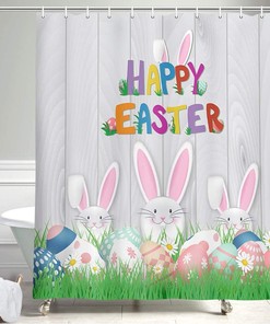 Cute Bunny Rabbit Easter Shower Curtain, Festive Bathroom Decor