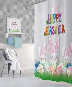 Cute Bunny Rabbit Easter Shower Curtain, Festive Bathroom Decor