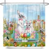 Cute Bunny Teal Truck Spring Floral Shower Curtain For Vintage Bathroom Decor 