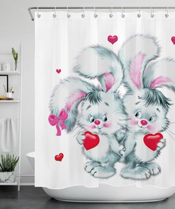 Cute Bunny with Red Hearts Shower Curtain for Bathroom Decor