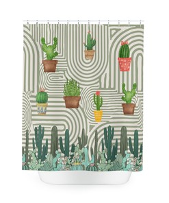 Cute Cactus Fabric Shower Curtain - Rustic Bathroom Accessory With Unique Design