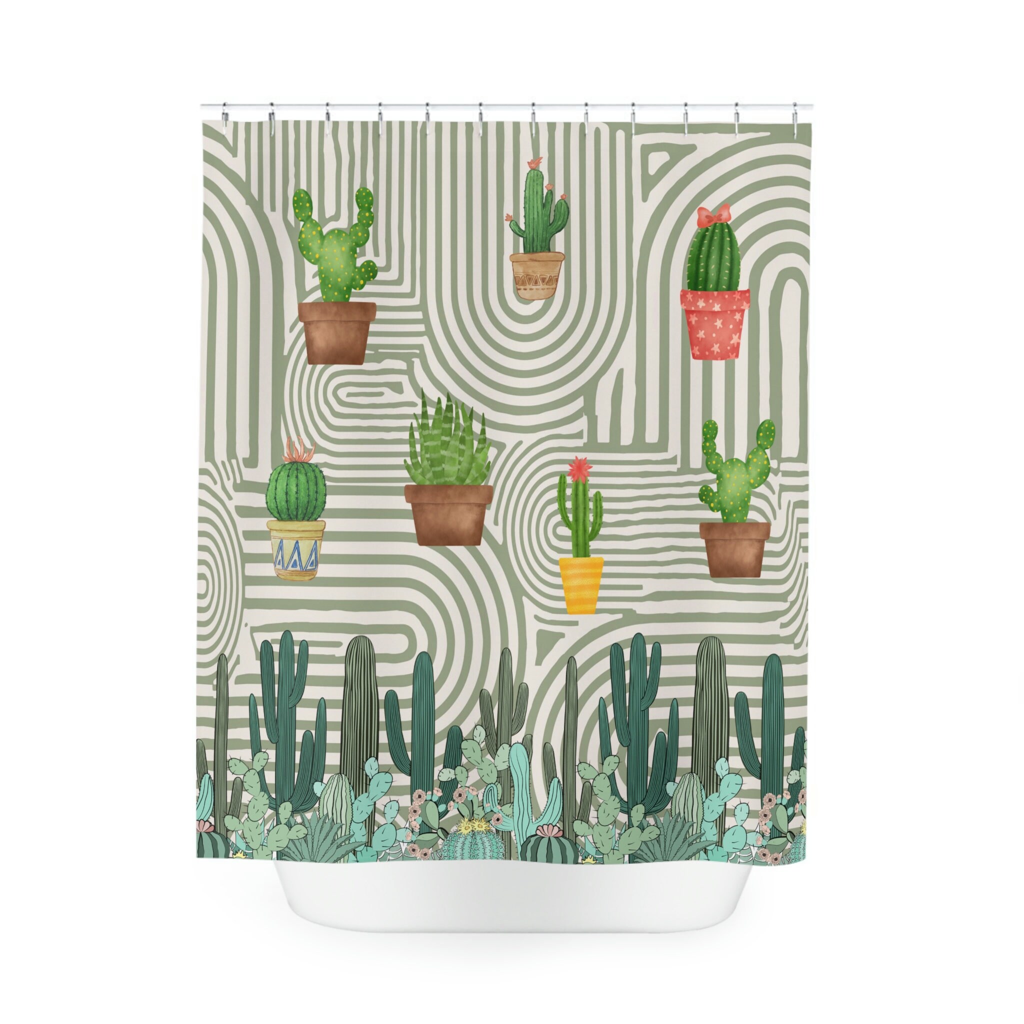 Cute Cactus Fabric Shower Curtain - Rustic Bathroom Accessory With Unique Design